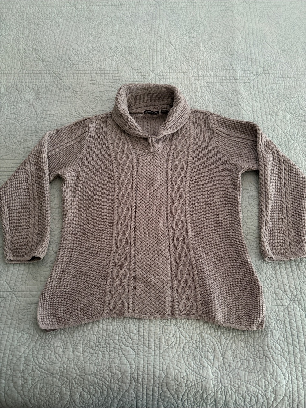 JEANNE PIERRE Gray Cable-Knit Cowl Neck Sweater